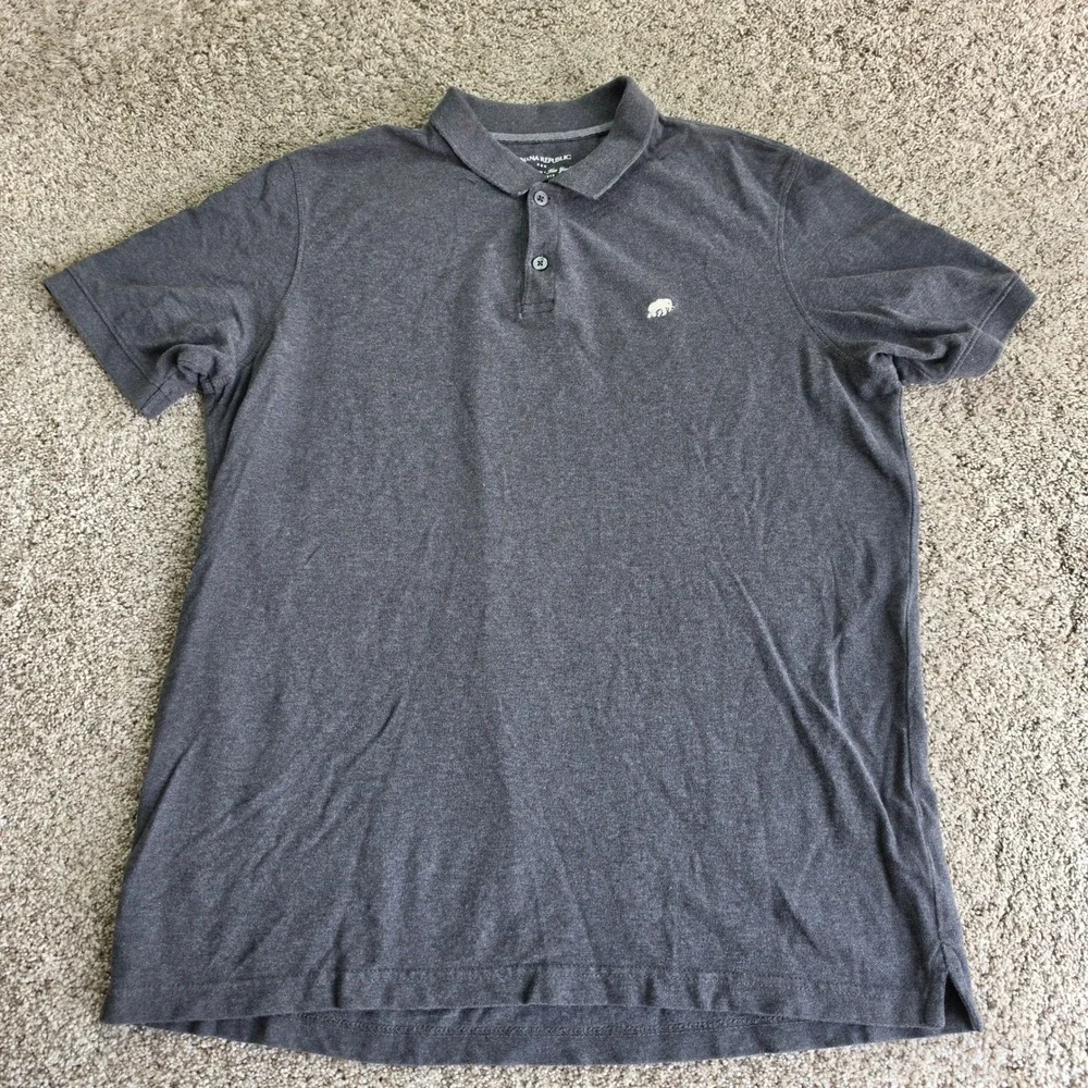 Banana Republic Polo Shirt Mens XL Gray Cotton Pique Elephant Logo Preppy